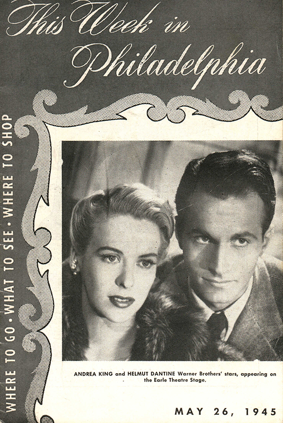 1945 personal appearance tour: advertisement (front cover) for Philadelphia's Earle Theatre, the second stop on the tour.