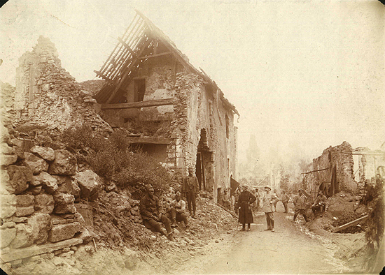 Belle McKee's photographs of World War I in France, 1918. The ruins of a village on the front lines.