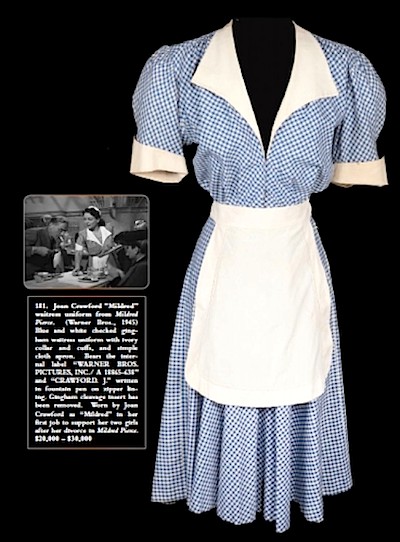 Joan Crawford's waitress uniform from "Mildred Pierce" (1945), worn by Andrea King as Sally Otis in "The Man I Love" (1947).